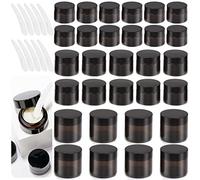 Swpeet Confezione da 40 barattoli in vetro ambrato da 9,9 g, con coperchio e cucchiaio in plastica, set di assortimenti, contenitori rotondi in vetro con rivestimento interno e, viaggio per cosmetici