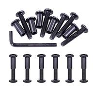 Swpeet Kit assortito di 25 bulloni M6 x 35 mm in acciaio al carbonio nero con testa esagonale, dadi a cilindro, con 1 chiave a brugola, vite per mobili, fibbia per cintura svasata in pelle