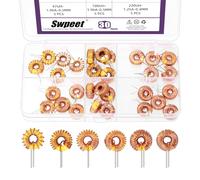 Swpeet Kit assortito di 30 pezzi in 6 misure 10UH-2.8A 22UH-2.8A 33UH-2.8A 47UH-1.96A 100UH-1.96A 220UH-1.25A induttore magnetico toroideo filo di rame avvolto a vento, bobina di induttanza per