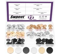 Swpeet Kit assortito di 72 bottoni piatti in metallo da 15 mm, 3 colori, con gambo in lega, bottoni da cucito rotondi di lana, bottoni da cucito piatti rotondi in metallo, per abbigliamento