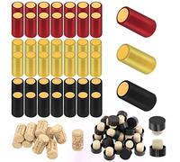 Swpeet Kit assortito di capsule termorestringenti in PVC e tappo in sughero, 100 pezzi, 3 colori, oro, nero, rosso per capsule e bottiglie