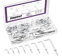 Swpeet Kit assortito di ganci a L rivestiti in vinile bianco, 130 pezzi, 8 misure 1/2", 5/8", 3/4", 7/8", 1", 1-1/4", 1-1/4", 1-1/2", 5,1 cm, 5,1 cm, bianco rivestito in vinile a L, viti