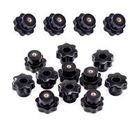 Swpeet Kit assortito di manopole M4 a 7 stelle con foro passante per filettatura femmina, 15 pezzi, manopole a forma di stella, in plastica nera, manopola di bloccaggio per attrezzature meccaniche (M4