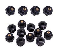 Swpeet Kit assortito di manopole M6 a 7 stelle con foro passante per filettatura femmina, 15 pezzi, manopole a forma di stella, in plastica nera, manopola di bloccaggio per attrezzature meccaniche (M6