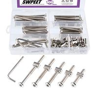 Swpeet, kit di 100 dadi cilindrici, in acciaio ad alta velocità M6 x35/45/55/65/75 mm esagonali per mobili, viti, bulloni, dadi, kit assortito con 1 chiave a brugola, perfetto per mobili, culle