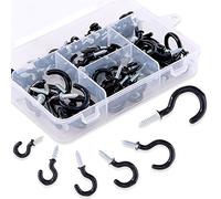 Swpeet Kit di 100 ganci per tazze in 6 dimensioni, rivestiti in vinile, ganci per tazze da soffitto, ganci a vite, per casa, ufficio e posto di lavoro, 1/2", 5/8", 3/4", 7/8", 1,1-1/4" (nero)
