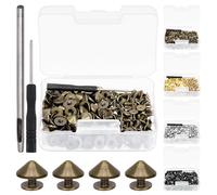 Swpeet Kit di 102 punte e borchie a cono color bronzo con perforatore e cacciavite, viti per rivetti rapidi per pelle, per abbigliamento, scarpe, artigianato in pelle