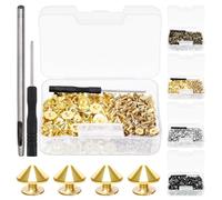 Swpeet Kit di 102 punte e borchie dorate con strumenti di installazione, viti per rivetti rapidi per pelle, borchie e punte, punte a cono, viti per abbigliamento, scarpe, artigianato in pelle