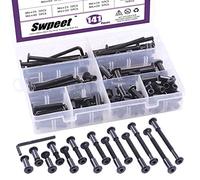 Swpeet Kit di 141 bulloni esagonali in acciaio al carbonio, 14 diverse dimensioni, M6 x 16 mm-80 mm, con 1 chiave a brugola, vite per mobili, cinture a testa svasata in pelle