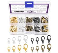 Swpeet Kit di 152 pezzi di chiusure a moschettone di 4 misure, lunghezza 12-18 mm, colori misti, connettori per chiusure di gioielli, chiusure per catene terminali per accessori per la creazione di