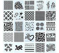 Swpeet Kit di 25 stencil per pittura con motivo misto, stencil in plastica, stencil quadrati per diario, diario, pittura, artigianato, diario, quaderno, diario, scrapbooking, fai da te