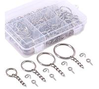 Swpeet Kit di 300 Anelli Portachiavi - 100 Con Catena, 100 di Salto, 100 Perni a Vite per Gioielli - 3/5, 4/5, 1, 6/5 Pollici