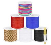 Swpeet Kit di 7 corde in nylon multicolore da 0,8 mm, con forbici, filo di nylon per perline cinese, nodi cinesi, braccialetti intrecciati, perline, collane, campanelli a vento, creazione di gioielli