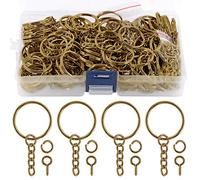 Swpeet, kit di anelli portachiavi in argento da 450 pezzi, 150 anelli portachiavi con catena e 150 anelli di salto con 150 perni a vite per la creazione di gioielli (bronzo)