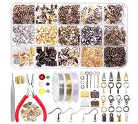 Swpeet Kit di forniture per la creazione di gioielli con strumenti, 40 stili di risultati, perline e ciondoli in 6 colori, pinze, fili, pinzette e apri anelli (S3210)