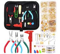 Swpeet Kit di forniture per la creazione di gioielli da 950 pezzi con strumenti, pinze di 3 tipi, fili colorati e 20 stili di risultati, anellini aperti in plastica, pinzette, punteruolo, forbici