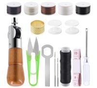 Swpeet Kit per Cucito in Pelle con 16 Pezzi, incluso Punteruolo Manuale, Filo di Cera, Nastro di Cera Piatto, Cacciavite, Aghi, Metro a Nastro, Forbici, Ditale, Bobine, Chiave a Brugola per Fai da Te