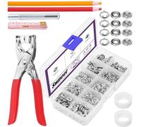 Swpeet Lotto di 100 bottoni a pressione in metallo color argento cavi 9,5 mm con bottoni a pressione, clip, matite, nastri, set di attrezzi in pelle, per abbigliamento,