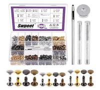 Swpeet rivetti in pelle rivetti doppio cappuccio e gomma martello assortimento kit, rivetti in pelle rivetti doppio cappuccio tubolare per fai da te abiti artigianali in pelle (360Pcs)