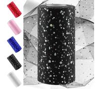 Swpeet Rotolo di tessuto di tulle glitterato nero, 15,2 cm x 45,4 m, bobina di tulle scintillante, bobina di poliestere per fai da te, feste di compleanno, matrimoni, decorazioni natalizie
