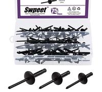 Swpeet S1966 120 rivetti ciechi in alluminio con flangia grande da 3/16 "x 3/8" / 4/5" / 1", tutto nero, rivetti ciechi in alluminio con estremità aperta, rivetti a scatto per interni ed esterni