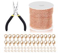 Swpeet Set di 102 collane fai da te, 9,1 m di lunghezza x 3 mm, 102 pezzi, con anellini aperti, chiusura a moschettone e pinza per gioielli, colore oro rosa