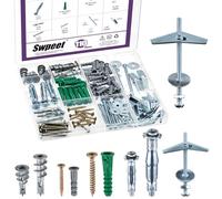 Swpeet Set di 110 viti di ancoraggio per cartongesso in 3 stili, dado ad alette a levetta, tasselli per pareti cave, tasselli per cartongesso autoperforanti con vite per montaggio a muro in fibra di