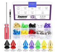 Swpeet Set di 120 punte e borchie in metallo da 12 mm, kit con perforatore e cacciavite, rivetti a cono per fai da te in pelle, accessori per abbigliamento in stile punk