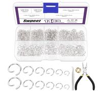 Swpeet Set di 1403 anelli aperti in argento, 4 - 10 mm, con pinzetta, pinza per saltare e aprirlo, connettori rotondi per la creazione di gioielli e la riparazione di collane