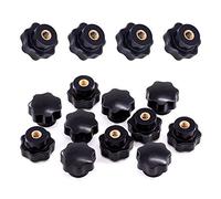 Swpeet - Set di 15 manopole M6 a 7 stelle con filettatura femmina per dadi di bloccaggio e manopole a forma di stella, in plastica nera con impugnatura a vite per attrezzature meccaniche (M6)