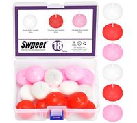 Swpeet Set di 18 candele galleggianti non profumate, bianche, rosa, rosse, da 3,8 cm, dischetti galleggianti, senza gocciolamento, arrotolati a mano, stoppini in cotone di cera di paraffina, per