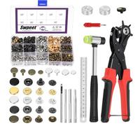Swpeet Set di 231 rivetti per pelle con kit assortito di strumenti di impostazione, tra cui pinze girevoli, rivetti a doppio tappo, chiusure a scatto, strumenti di installazione e accessori, per fai