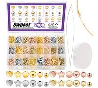 Swpeet Set di 2402 perline distanziali assortite, perline rotonde, a forma di cuore, sfaccettate, oro, argento, oro rosa, oro KC