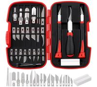 Swpeet Set di 30 coltelli di precisione, colore rosso, per hobby, con lame #1#2#4#7#10#11#12#17#19#20 lame, gancio/lame appuntite, sgorbia U/V, manico del coltello, ago, arenaria, pinzette per lavori
