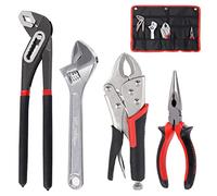 Swpeet Set di 4 pinze con kit assortito di custodia, tra cui pinza per lingua e scanalatura, pinze per pompa dell'acqua, naso lungo, taglio diagonale, pinze di bloccaggio, chiave regolabile e pinze