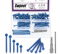 Swpeet Set di 52 viti per calcestruzzo a testa esagonale scanalata da 6,35 mm x 8,9 cm con attacco esagonale e punte assortite, viti autofilettanti per cemento per ancoraggio (kit di assortimento 3/16
