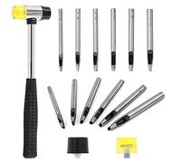 Swpeet Set di 6 punch cavi in pelle, 2 - 10 mm, in pelle, ovale, foro e martello morbido a doppia faccia, punzonatura e martello in gomma, con 2 pezzi, testa di ricambio per cuoio Crafting
