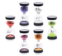 Swpeet - Set di 6 temporizzatori a clessidra, con timer a sabbia, 1 min/3 min/5 min/10 min/15 min/30 minuti, timer con sabbia per bambini, scuola, casa, ufficio, cucina