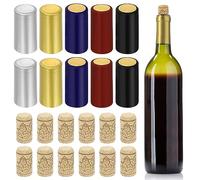 Swpeet Set di 60 capsule termorestringenti in PVC, 5 colori argento, nero, rosso, oro, blu, e naturale, per bottiglie di vino e bottiglie di vino, tappi di chiusura con involucro termoretraibile per