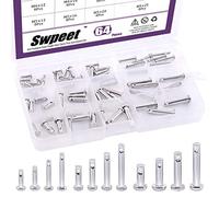 Swpeet - Set di 64 pezzi in acciaio inox 304, M3, M4, M5, 12 pezzi, con perno a testa piatta e perno a forma di T con scatola di plastica