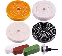 Swpeet,Set di 7 cuscinetti per lucidatura da 10.2 cm, con 3 pezzi di composto da lucidatura e gambo da 1/4", cotone bianco (50 veli), ruote in denim per smerigliatrice da banco, 7 pezzi