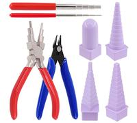 Swpeet Set di 8 attrezzi per anelli di filo, tra cui 2 mandrini per cavi, 1 pinza per cauzioni 6 in 1 e una pinza per naso ad ago, 4 forme per bordi per avvolgere fili di gioielli
