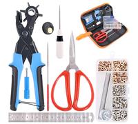 Swpeet Set di 8 punzoni per pelle con occhielli e kit di punzonatura professionale, tra cui pinza, cacciavite, forbici, righello, punteruolo e asta di macinazione, perforatrice di varie dimensioni per