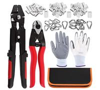 Swpeet Set di 83 utensili per crimpatura funi metalliche, crimpature per cavi fino a 2,2 mm e tagliacavi fino a 5/32", manicotto in alluminio a doppia crimpatura in 3 dimensioni, ditale in acciaio