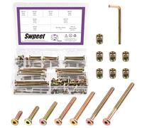 Swpeet Set di 85 viti zincate colorate M6 da 20/30/40/50/60/70/80 mm, testa esagonale per lettino per bambini e dadi cilindrici con 1 chiave Allen, perfetto per mobili, lettini, viti per lettini