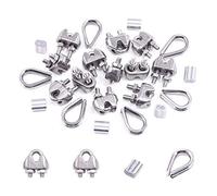 Swpeet - Set di accessori per fune metalliche M2 (1/16"), con morsetto per fune metallica M2, in acciaio INOX M2, manicotto in alluminio da 2 mm, perfetto per cavo metallico da 1/8" (M2)