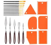 Swpeet Set di attrezzi per pittura a olio, in plastica arancione e palette con pennello Pearlescent, 5 coltelli per tavolozza, 6 raschietti e 10 pennelli Pearlescent, accessori artistici per pittura a