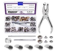 Swpeet Tela Snap 40 Paia Set di 4 Bottoni a Pressione Argentati, Bottoni a Vite, Bottoni a Pressione per Coperture di Barche con Utensile di Inserimento, Utilizzati su Tela, Teloni, Tende, Tende da