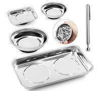 Swpeet Vassoio magnetico per attrezzi in acciaio inox, 2 forme, rotondo e quadrato, con kit di assortimento magnetico da 3 Ib, vassoio magnetico per parti magnetiche, vassoio magnetico rotondo per