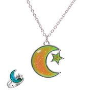 swqfzki 2 collane con ciondolo ovale a forma di tartaruga, a forma di cuore, croce, farfalla, stella e luna, con ciondolo ovale in stile retrò, one size, Zinco, Ambra